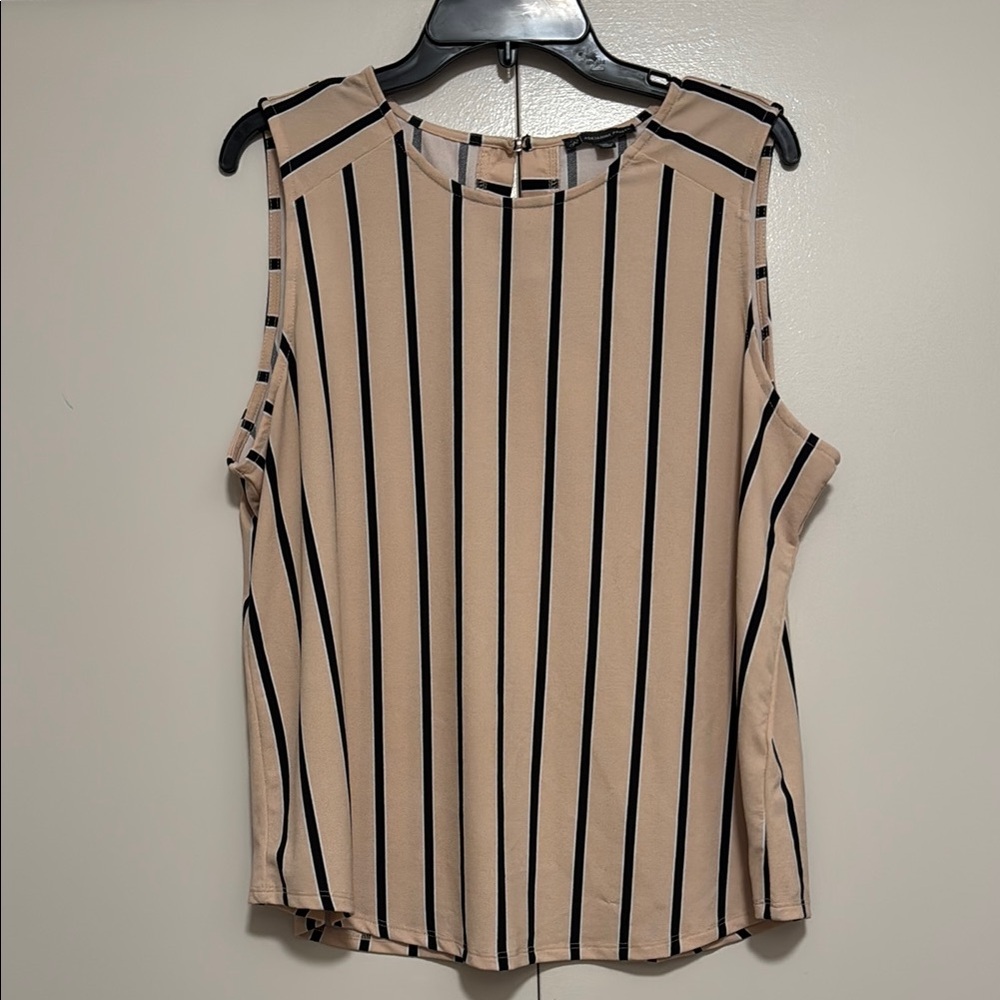 Adrianna Papell Tan and Black Blouse Elegant Top